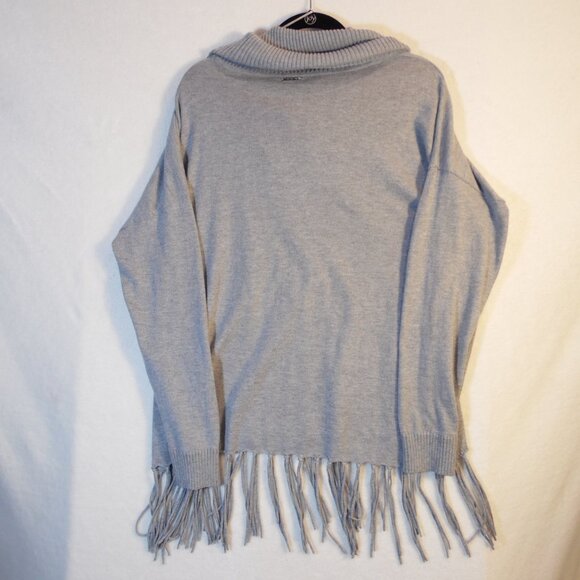 Michael Kors Sweater Womans XL Gray Long‎ Sleeve Cowl Neck Fringe Hem Boho Tunic - Picture 2 of 8